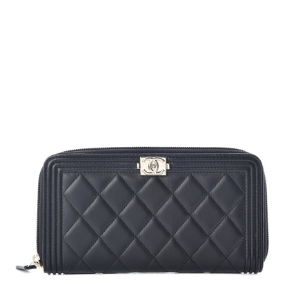 Chanel Lambskin Quilted Boy Zip Around Wallet Black 1 of 10