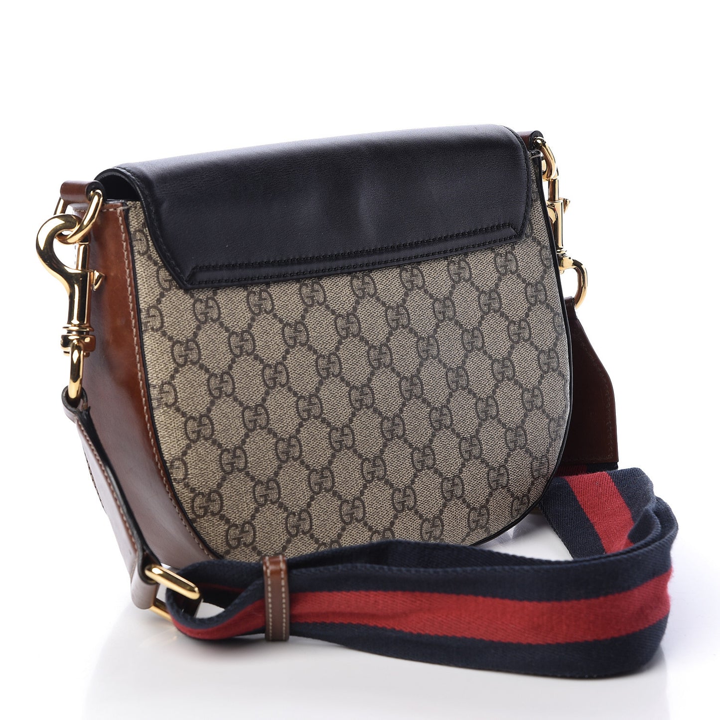 GG Supreme Monogram Web Medium Padlock Messenger Shoulder Bag Black