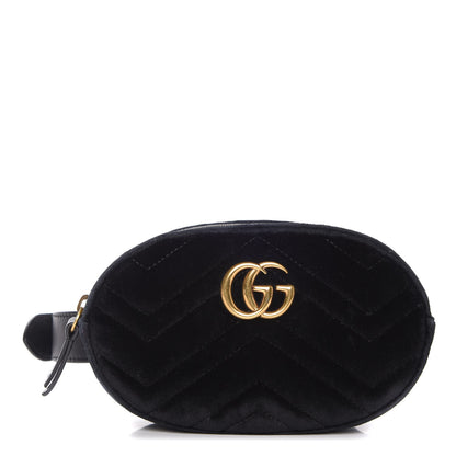 Gucci Velvet Matelasse GG Marmont Belt Bag 75 30 Black 1 of 7