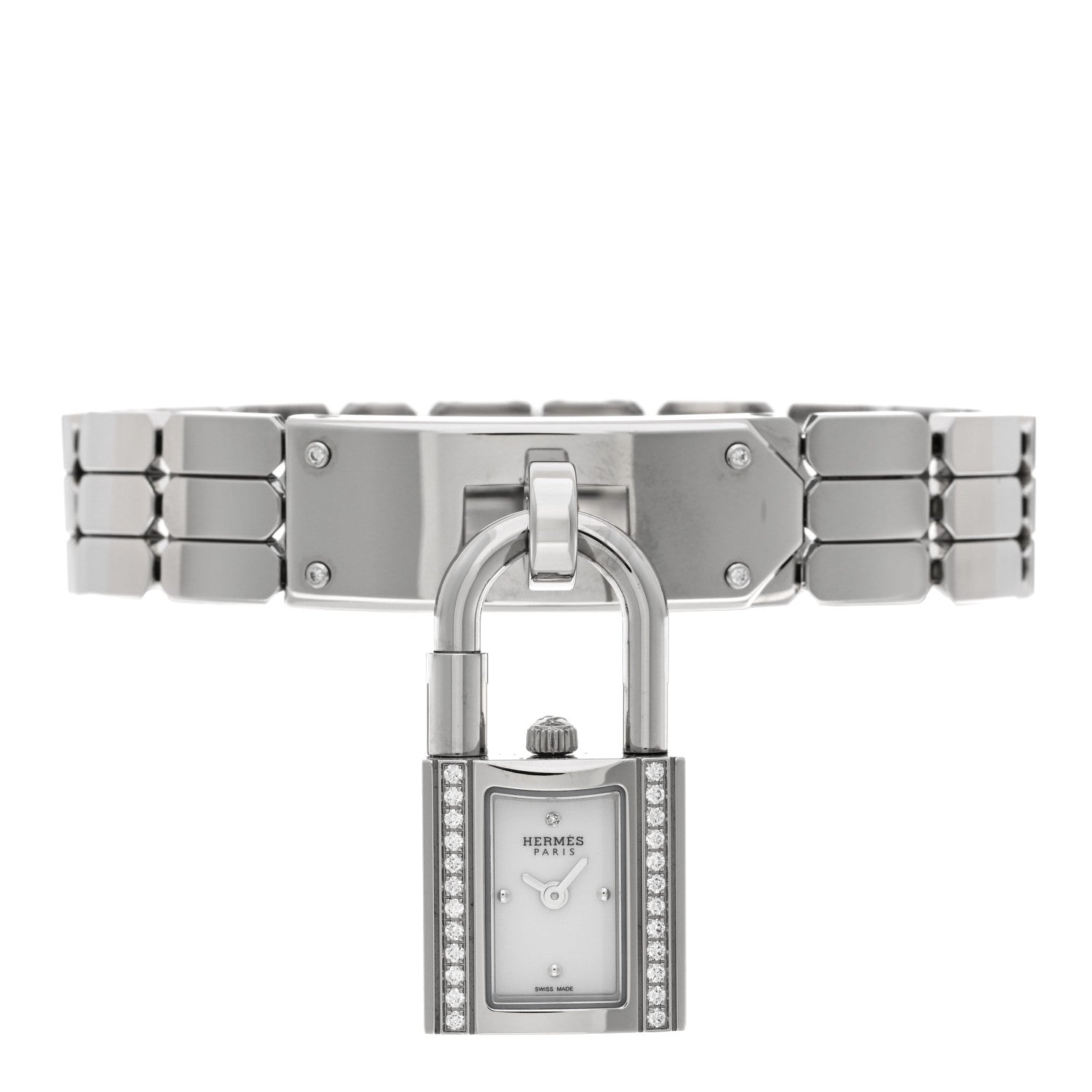 Hermes Stainless Steel Diamond 16mm Kelly Quartz Watch 1 of 4
