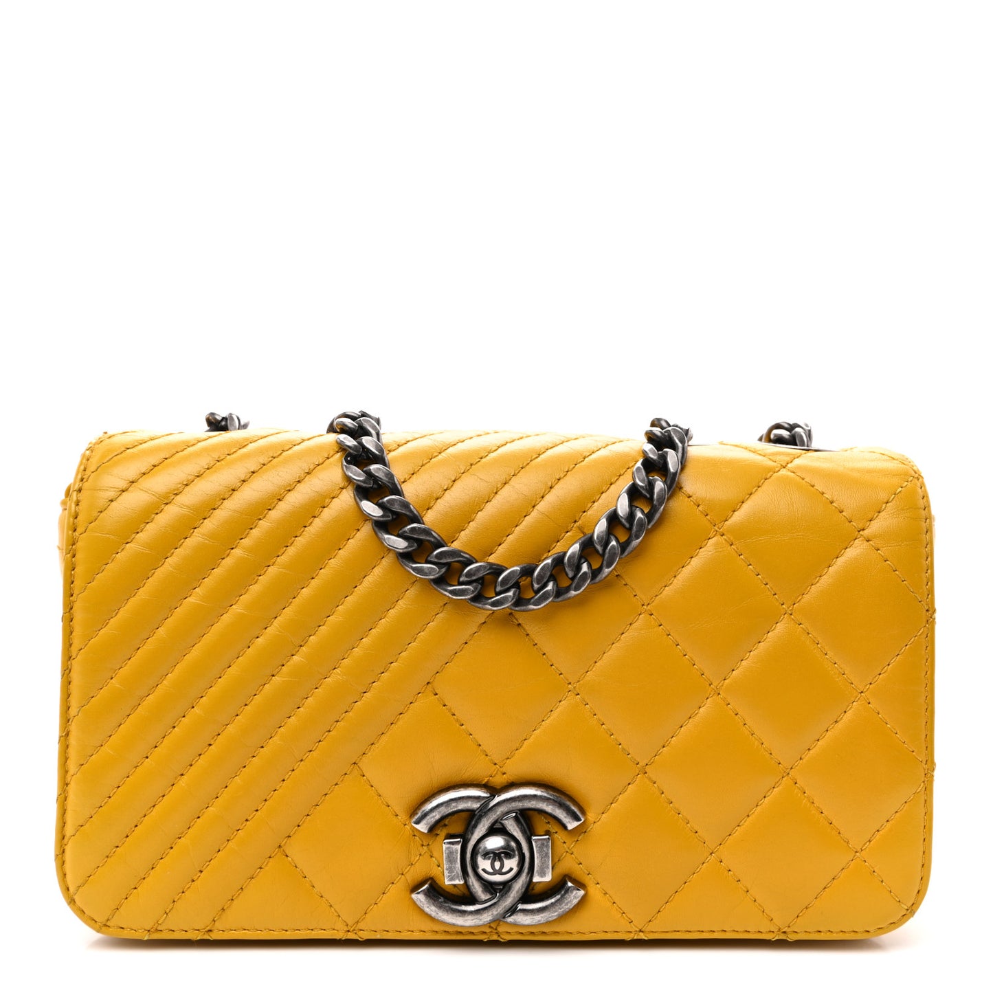Glazed Calfskin Quilted Small Coco Boy Flap Yellow