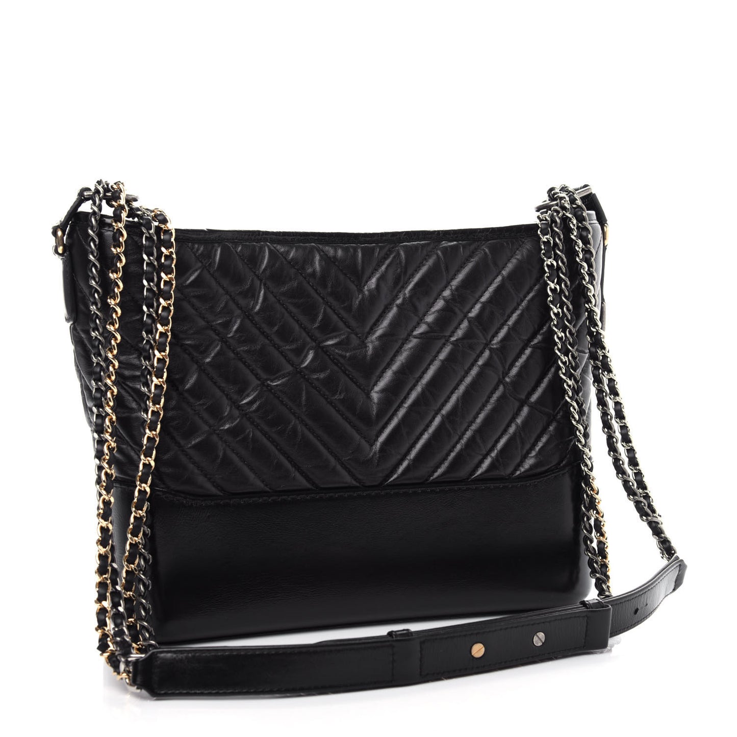 Aged Calfskin Chevron Quilted Medium Gabrielle Hobo Black