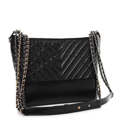 Chanel Aged Calfskin Chevron Quilted Medium Gabrielle Hobo Black 3 of 11