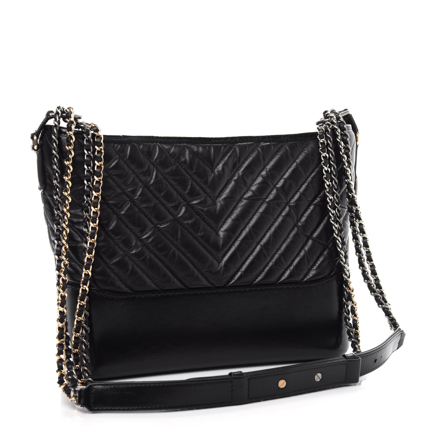 Chanel Aged Calfskin Chevron Quilted Medium Gabrielle Hobo Black 3 of 11