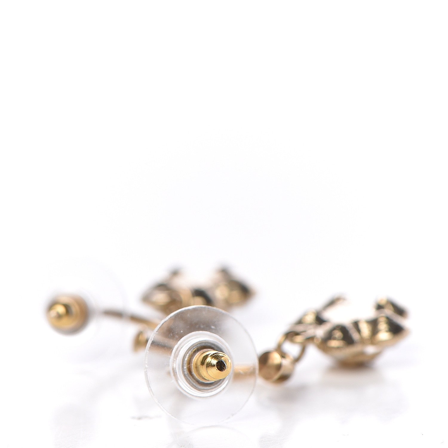 Chanel Crystal CC Flower Dangle Earrings Gold 4 of 5
