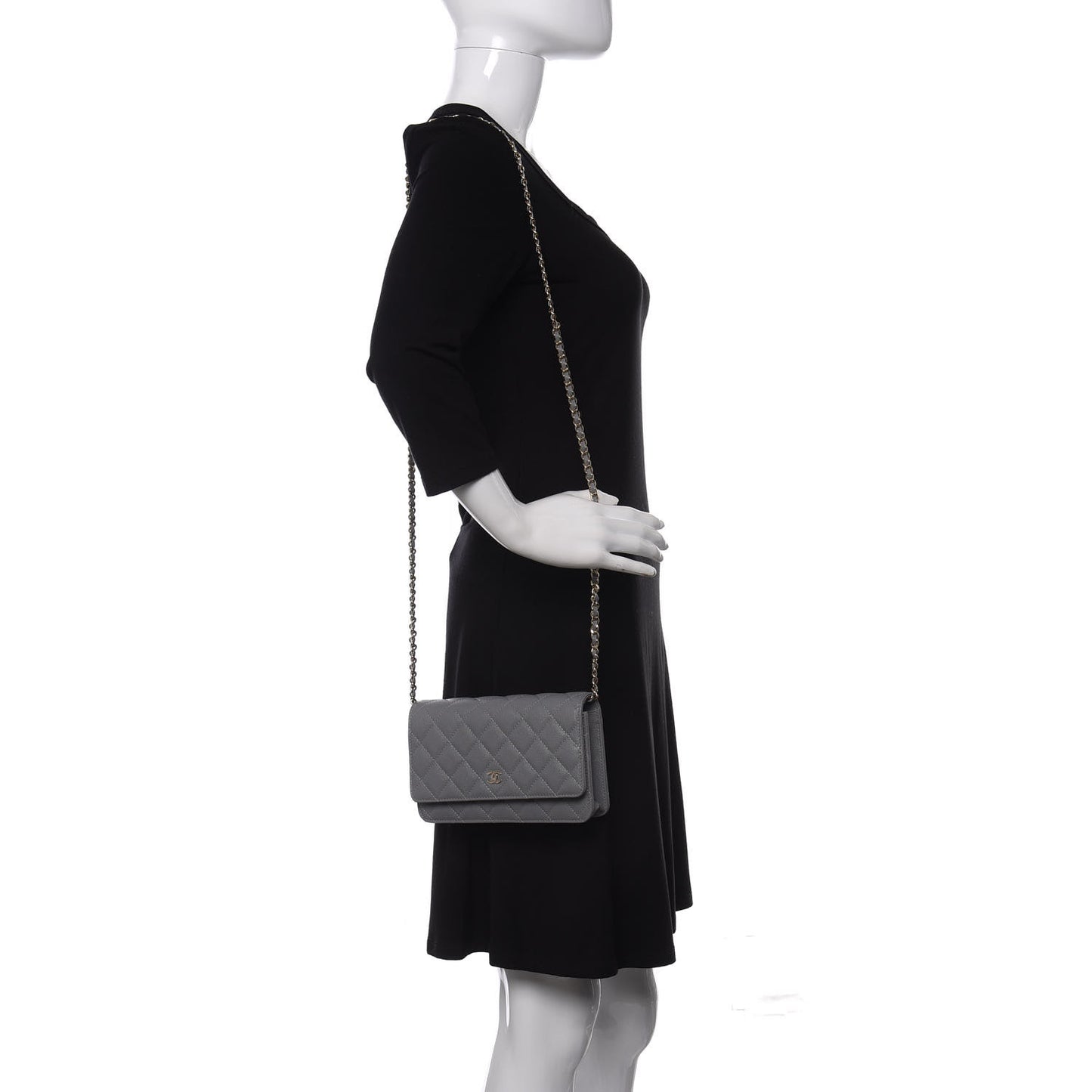 Caviar Quilted Wallet On Chain WOC Grey