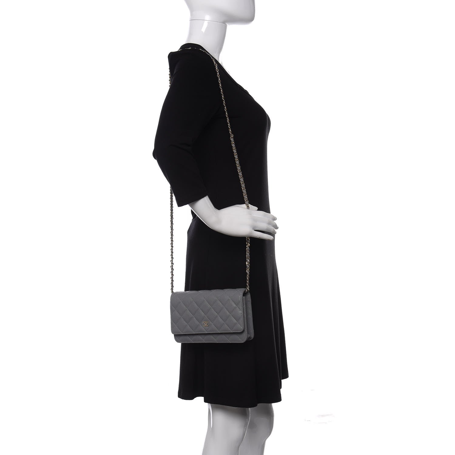 Chanel Caviar Quilted Wallet On Chain WOC Grey 2 of 11