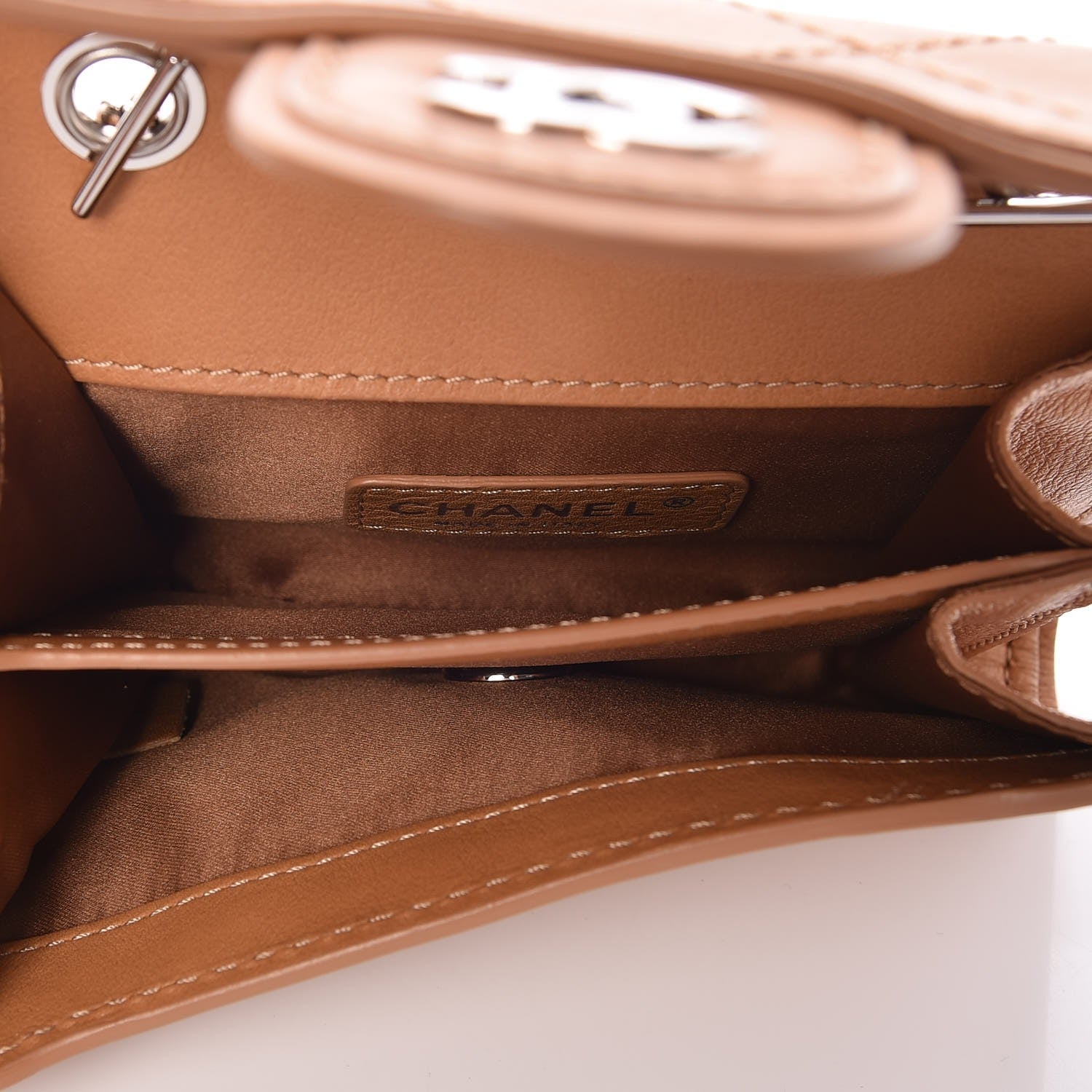 Chanel Calfskin Stitched Crossbody Clutch Flap Light Brown 5 of 8