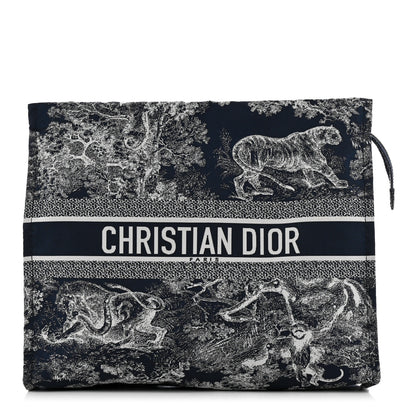 Christian Dior Embroidered Toile De Jouy Diortravel Zipped Pouch Blue 1 of 7