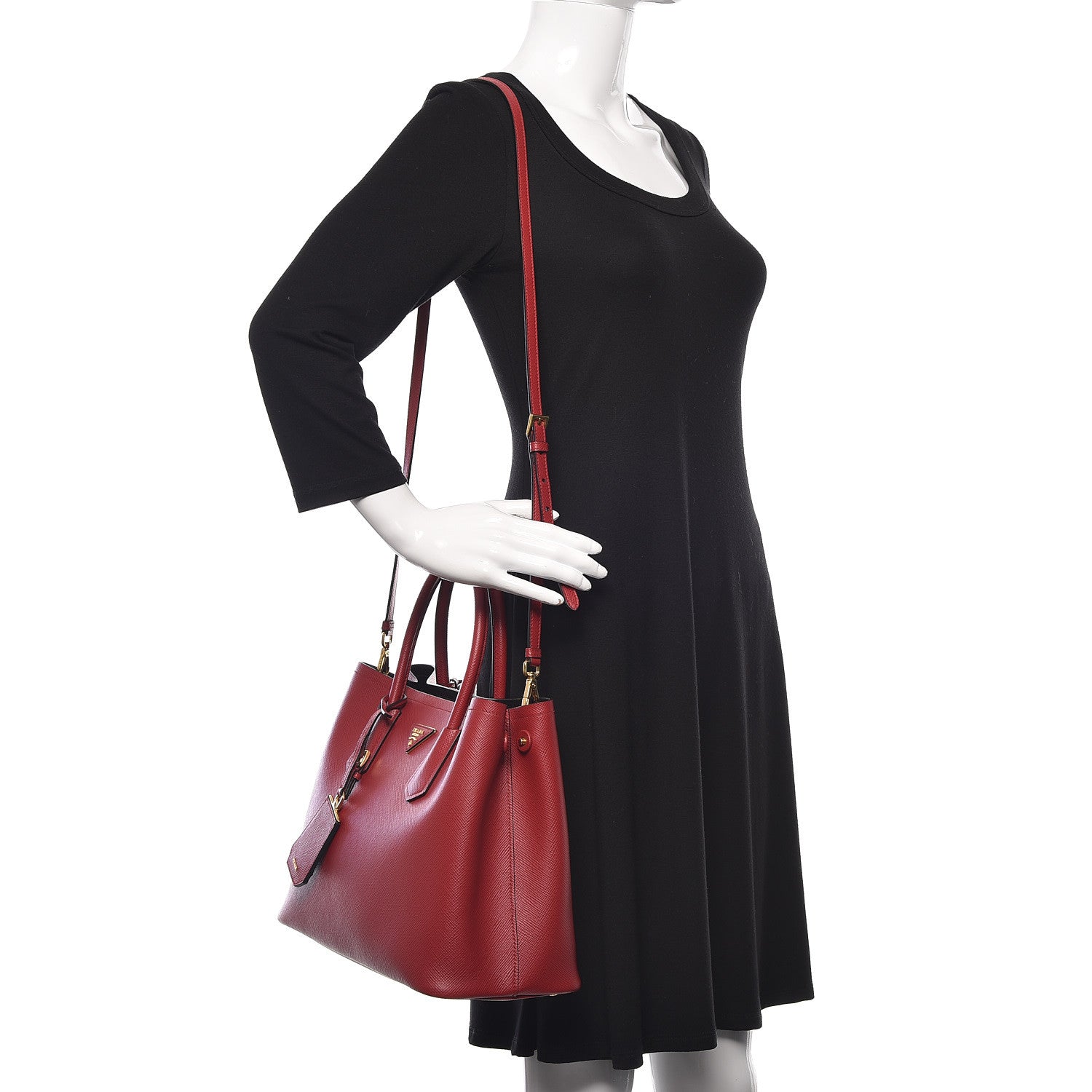 Prada Saffiano Cuir Medium Double Bag Fuoco Black 2 of 9