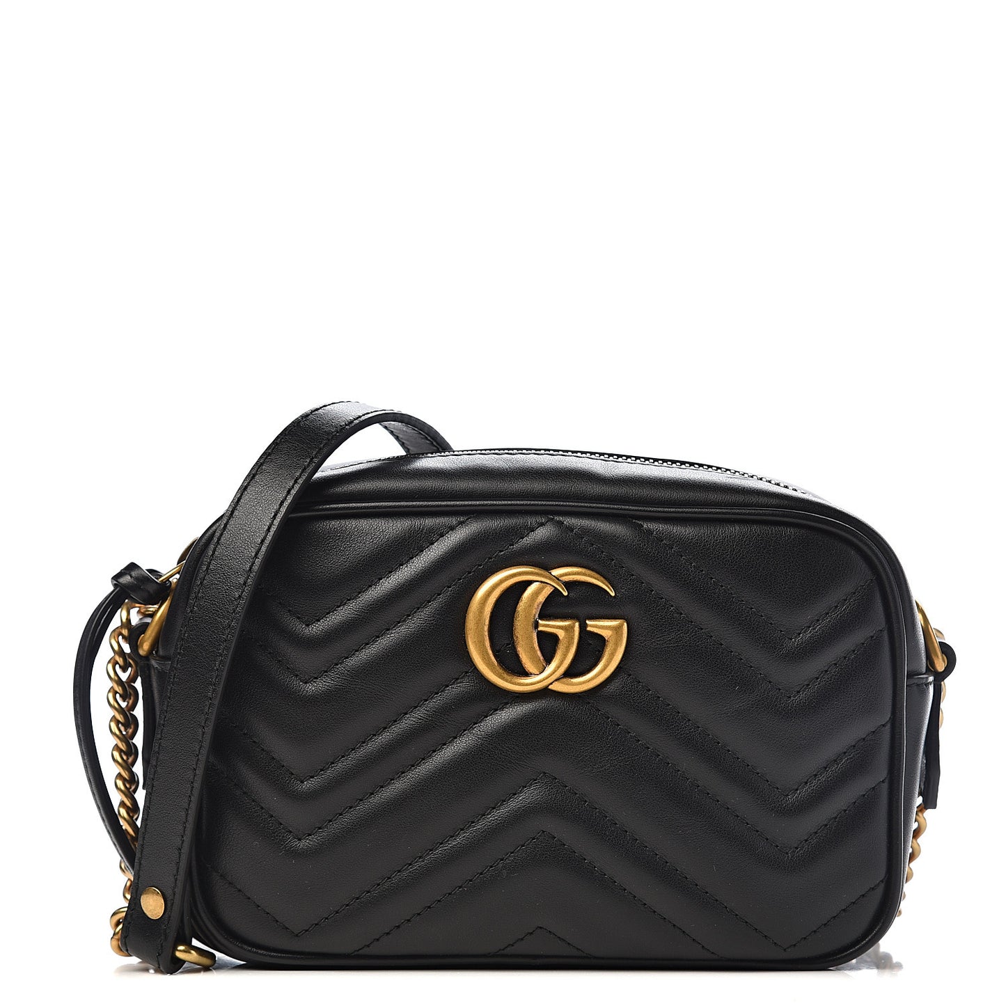 Calfskin Matelasse Mini GG Marmont Chain Shoulder Bag Black
