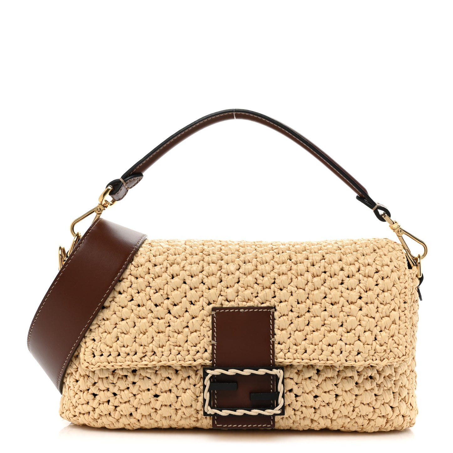 Straw Vitello King Woven Baguette Natural Ghianda