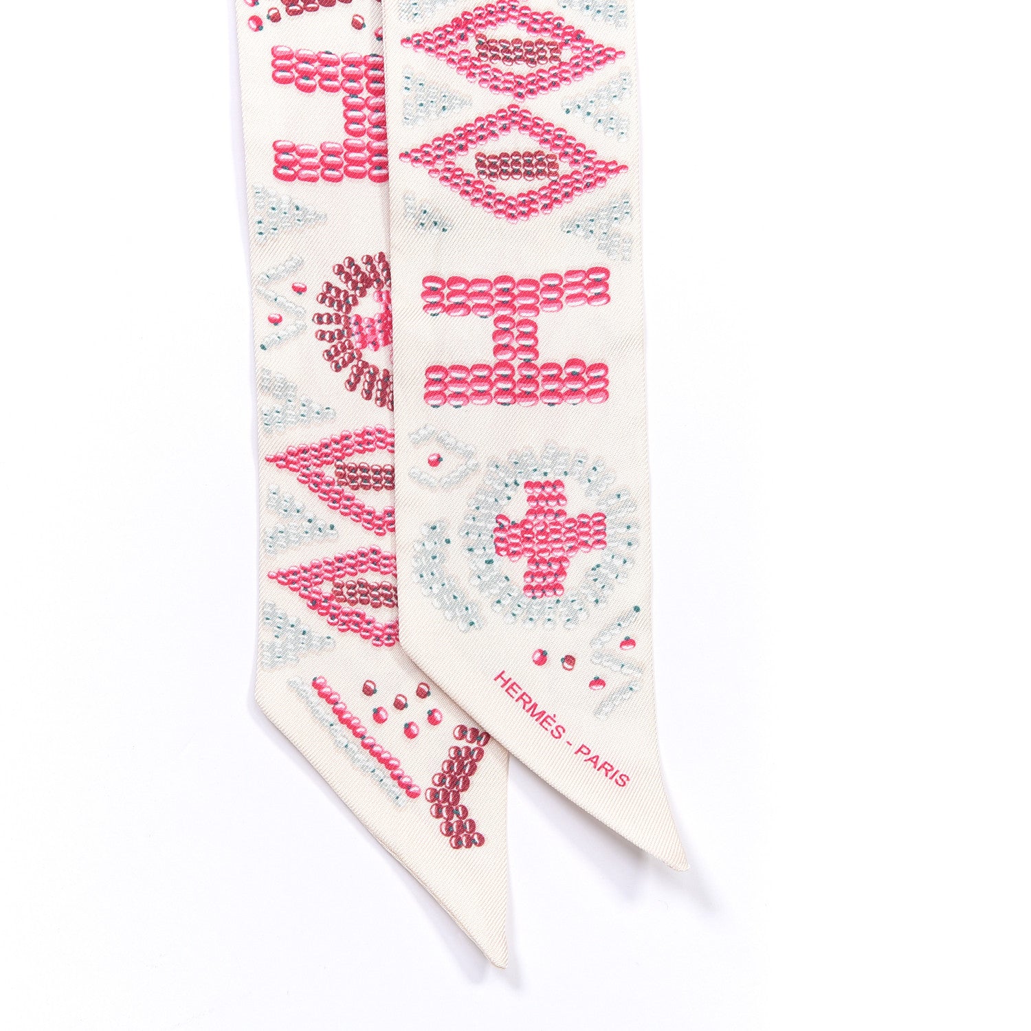 Hermes Silk Kelly En Perles Twilly Creme Framboise 2 of 4