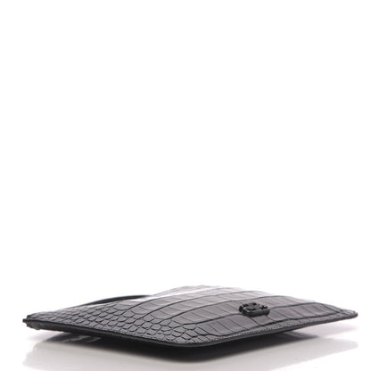 Balenciaga Extra Supple Calfskin Monochrome Crocodile Embossed BB Wristlet Pouch Black 4 of 6