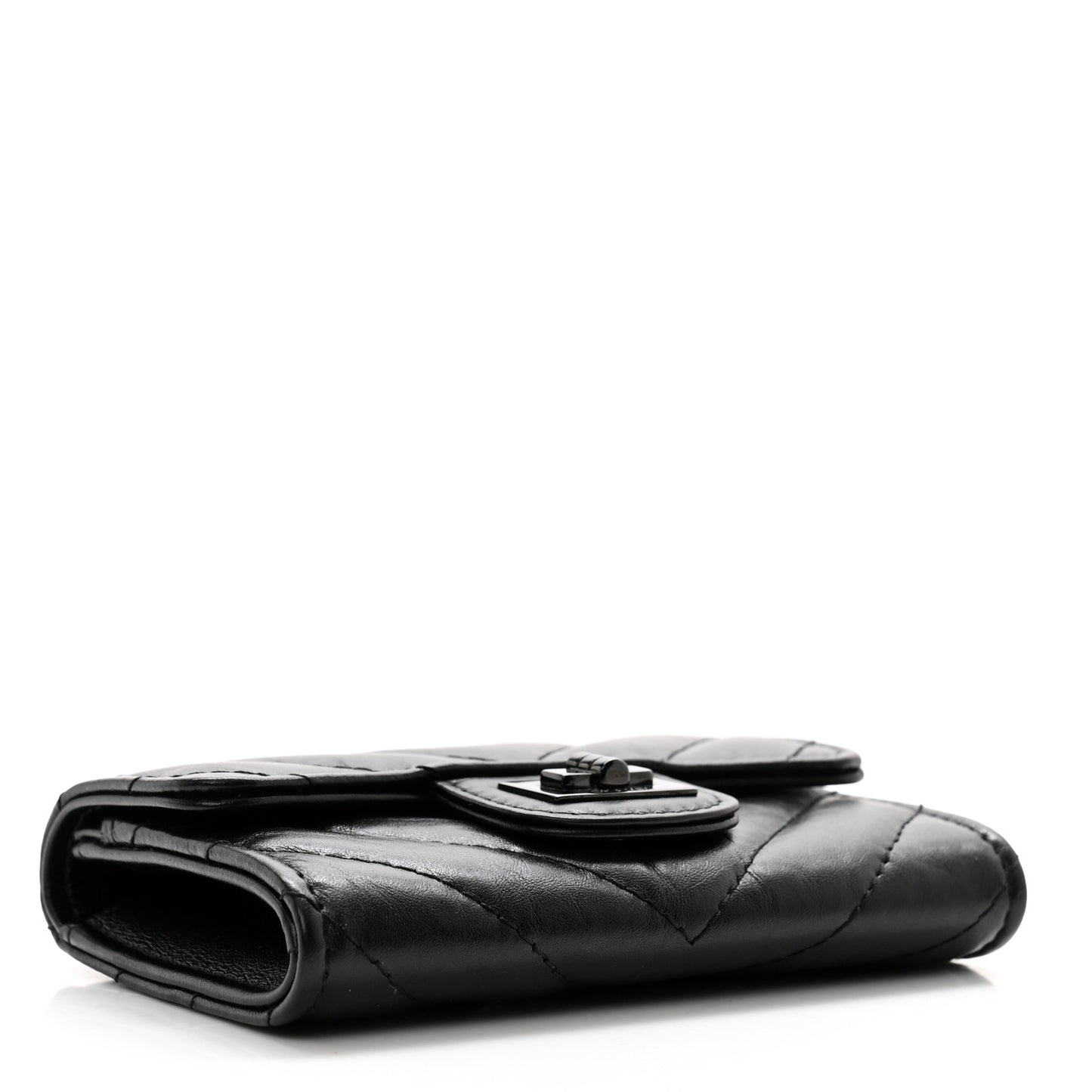 Aged Calfskin Chevron Quilted Reissue Card Holder Wallet So Black