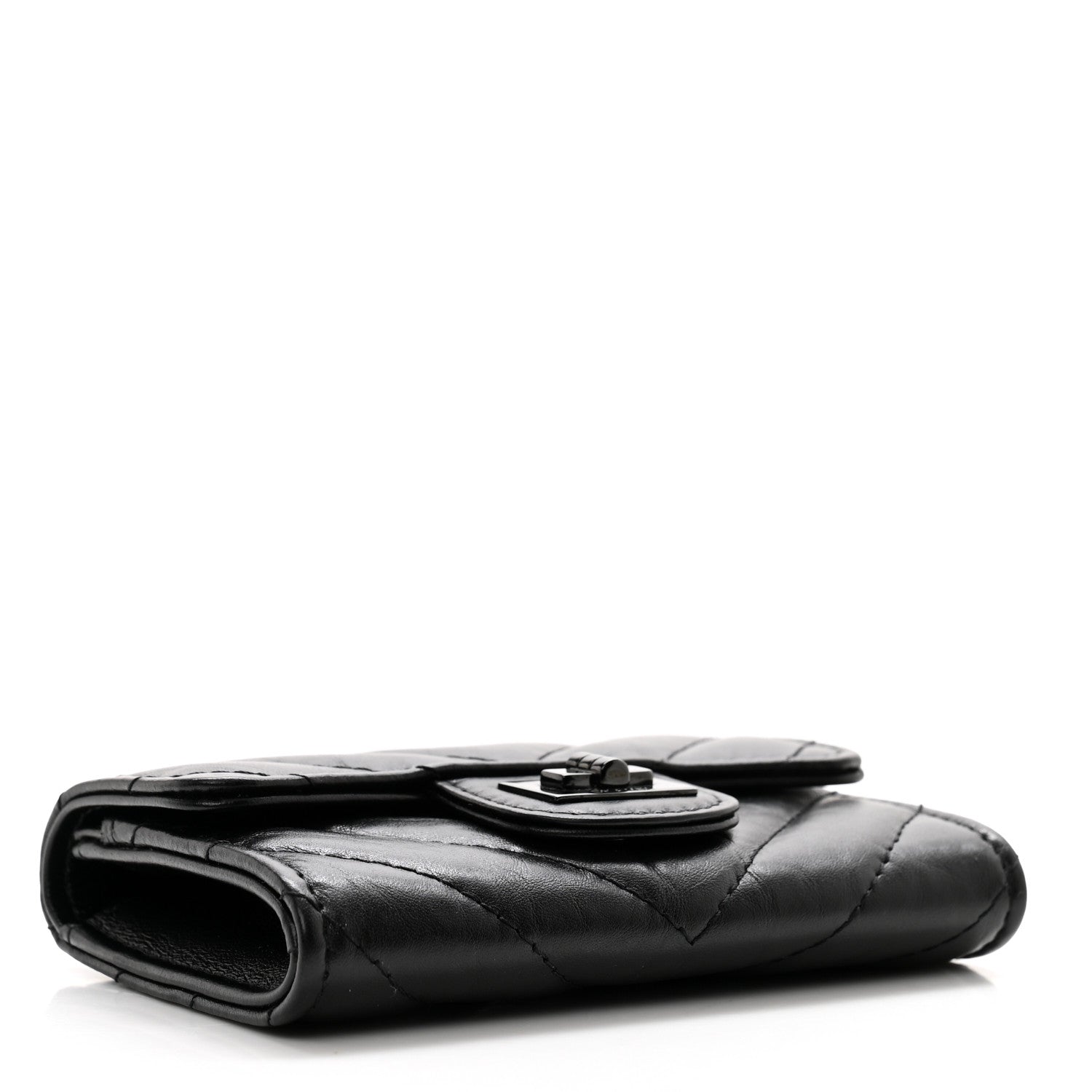 Chanel Aged Calfskin Chevron Quilted Reissue Card Holder Wallet So Black 4 of 10