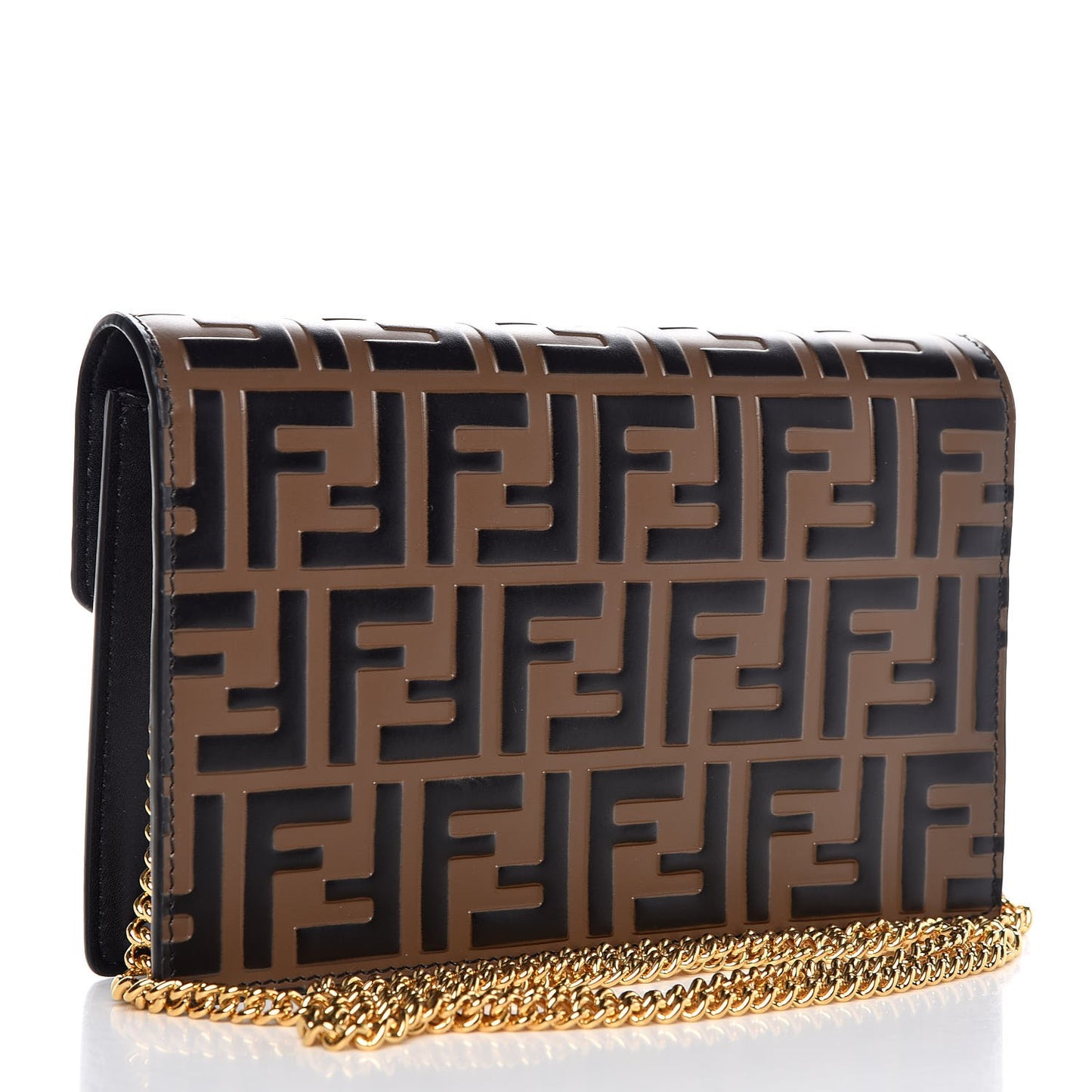 Vitello Liberty F is Fendi Bi-Color FF 1974 Embossed Medium Envelope Wallet On Chain Black Maya