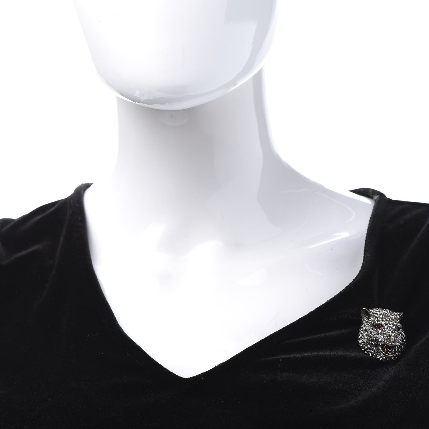 Gucci Metal Crystal Feline Head Brooch Aged Gold 2 of 4