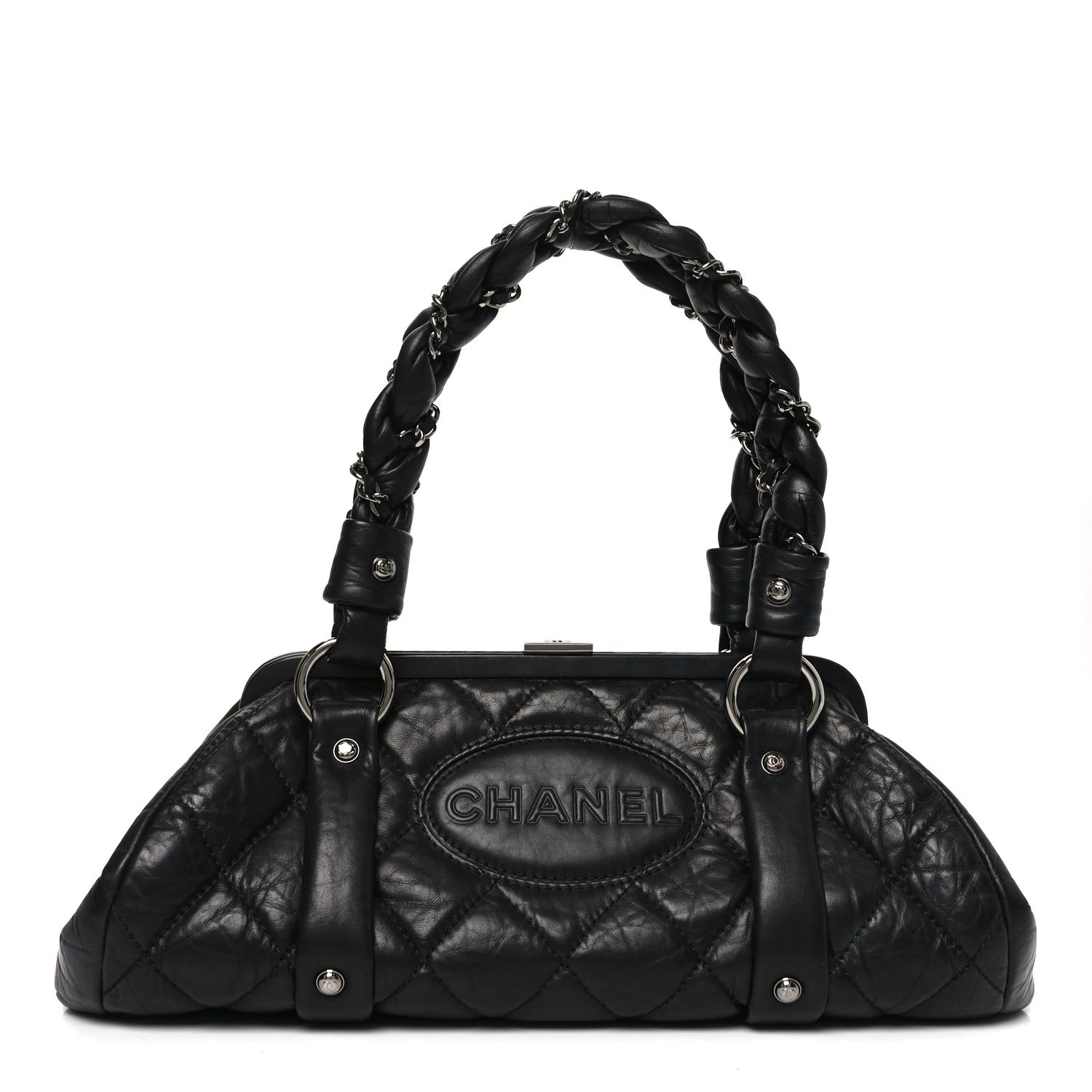 Chanel Distressed Lambskin Lady Braid Frame Bowler Black 1 of 10