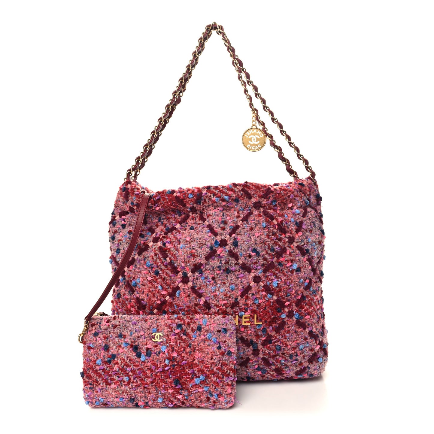 Tweed Quilted Chanel 22 Pink Burgundy