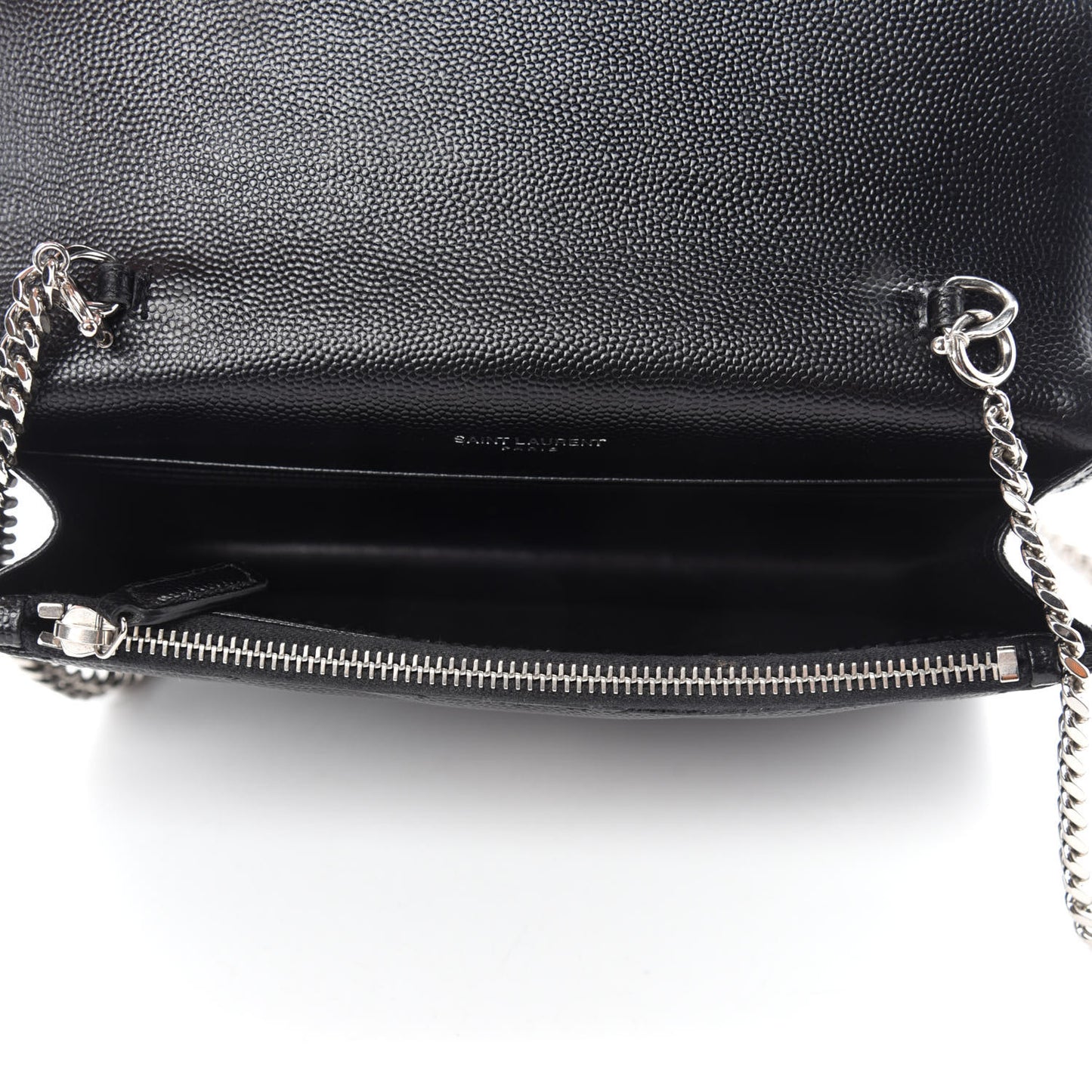 Grain De Poudre Matelasse Chevron Monogram Envelope Chain Wallet Black