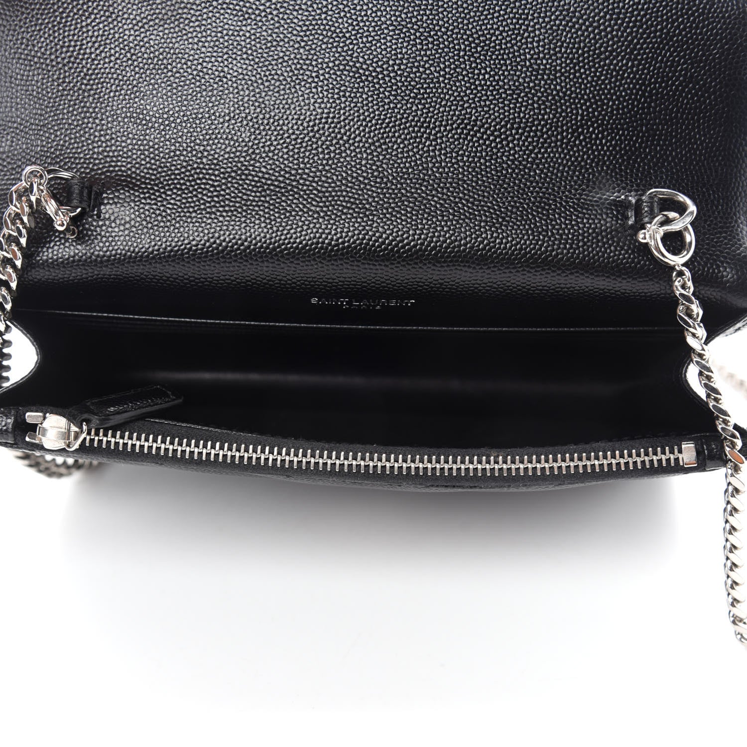Saint Laurent Grain De Poudre Matelasse Chevron Monogram Envelope Chain Wallet Black 5 of 12
