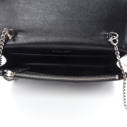 Saint Laurent Grain De Poudre Matelasse Chevron Monogram Envelope Chain Wallet Black 5 of 12