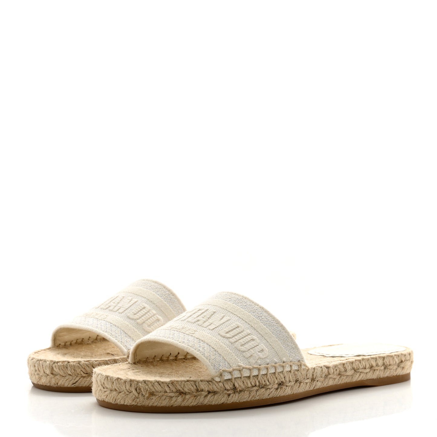 Canvas Embroidered Granville Espadrille Flat Slide Sandals 36 Ivory
