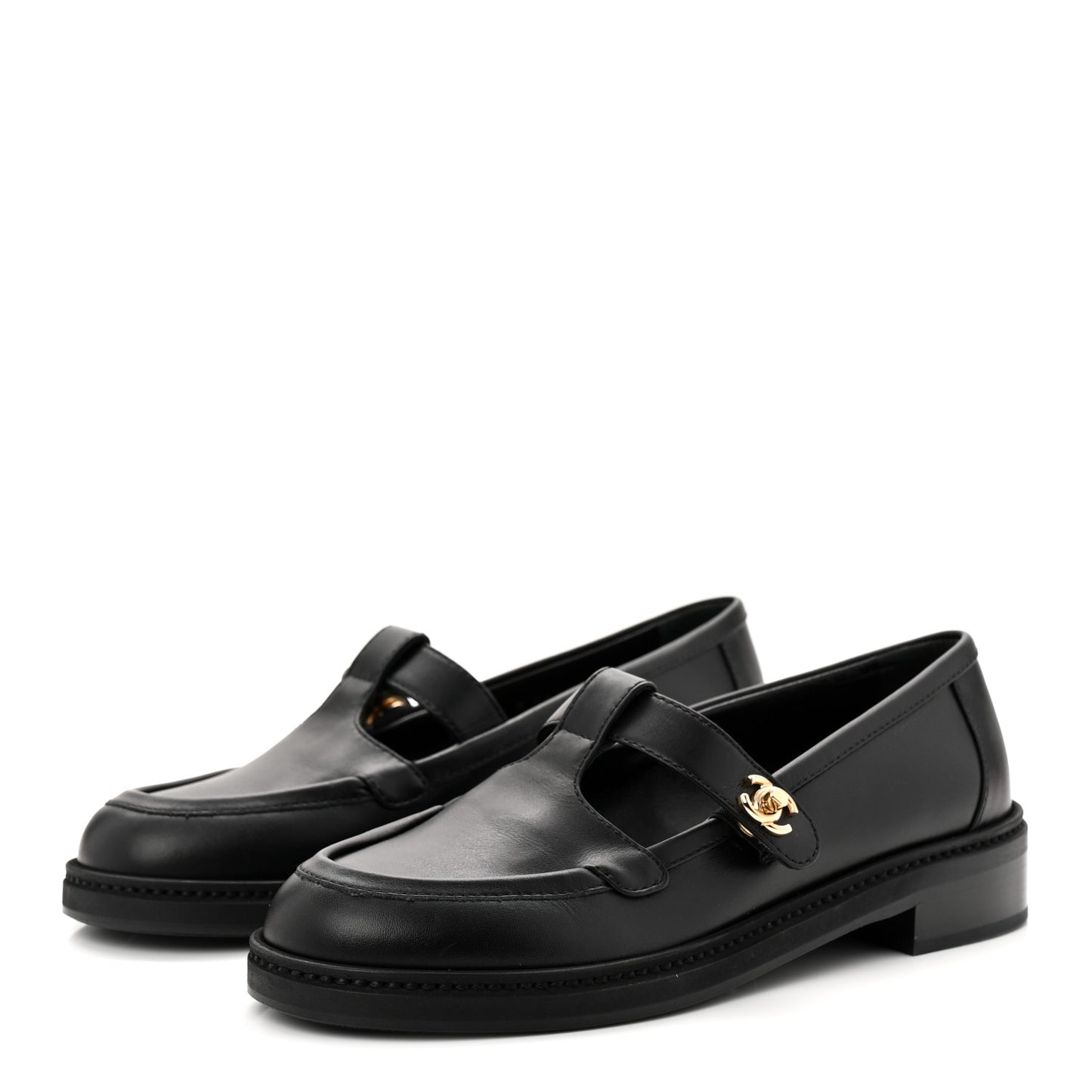 Calfskin CC Turnlock Moccasin Loafers 37.5 Black