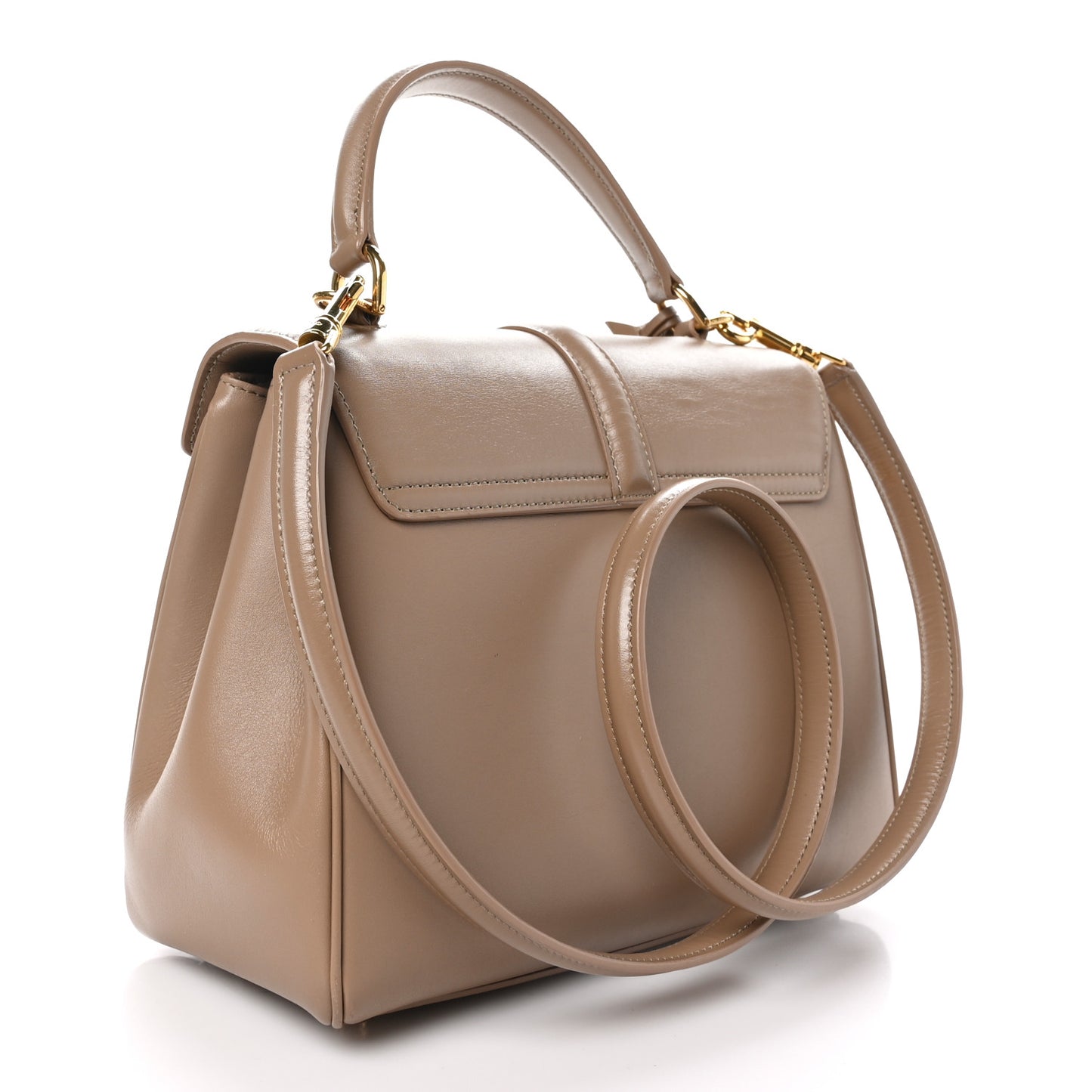 Satinated Calfskin Small 16 Top Handle Bag Beige