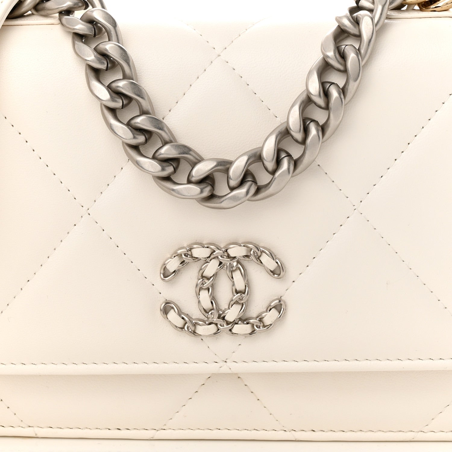 Chanel Lambskin Quilted Chanel 19 Wallet On Chain WOC White 9 of 14