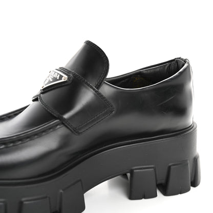 Prada Spazzolato Rois Metal Triangle Logo Monolith 55mm Loafers 38 Black 11 of 11