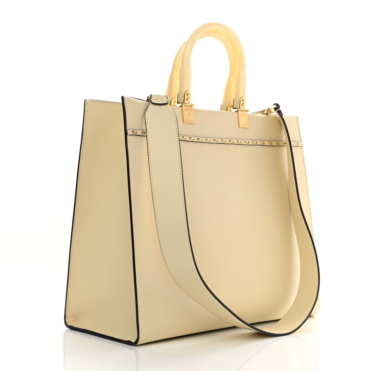 Fendi Vitello King Plexiglass Metal Stitch Logo Embossed Medium Fendi Sunshine Shopper Tote Pergamena 3 of 11