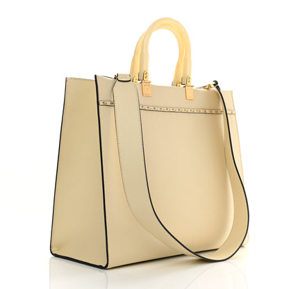 Fendi Vitello King Plexiglass Metal Stitch Logo Embossed Medium Fendi Sunshine Shopper Tote Pergamena 3 of 11