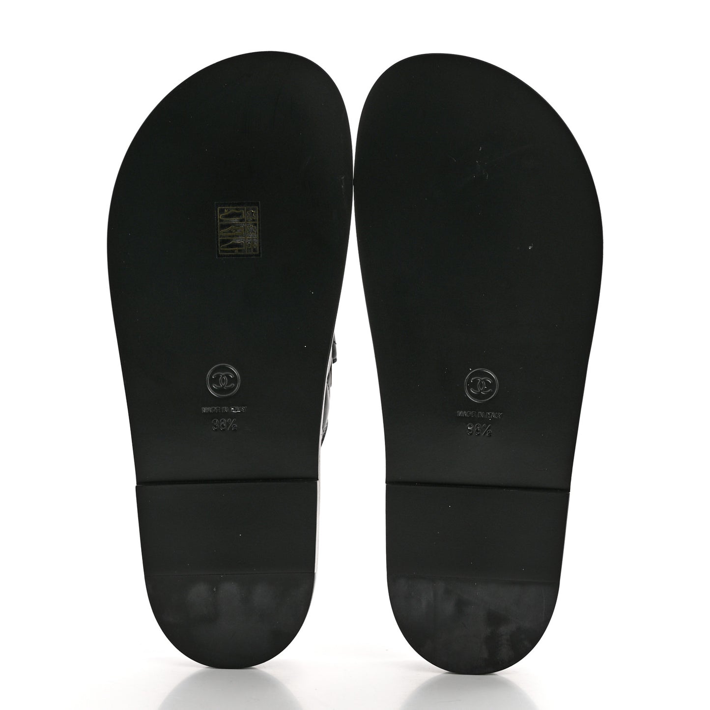 Lambskin Quilted Velcro Dad Chain CC Slide Sandals 38.5 Black
