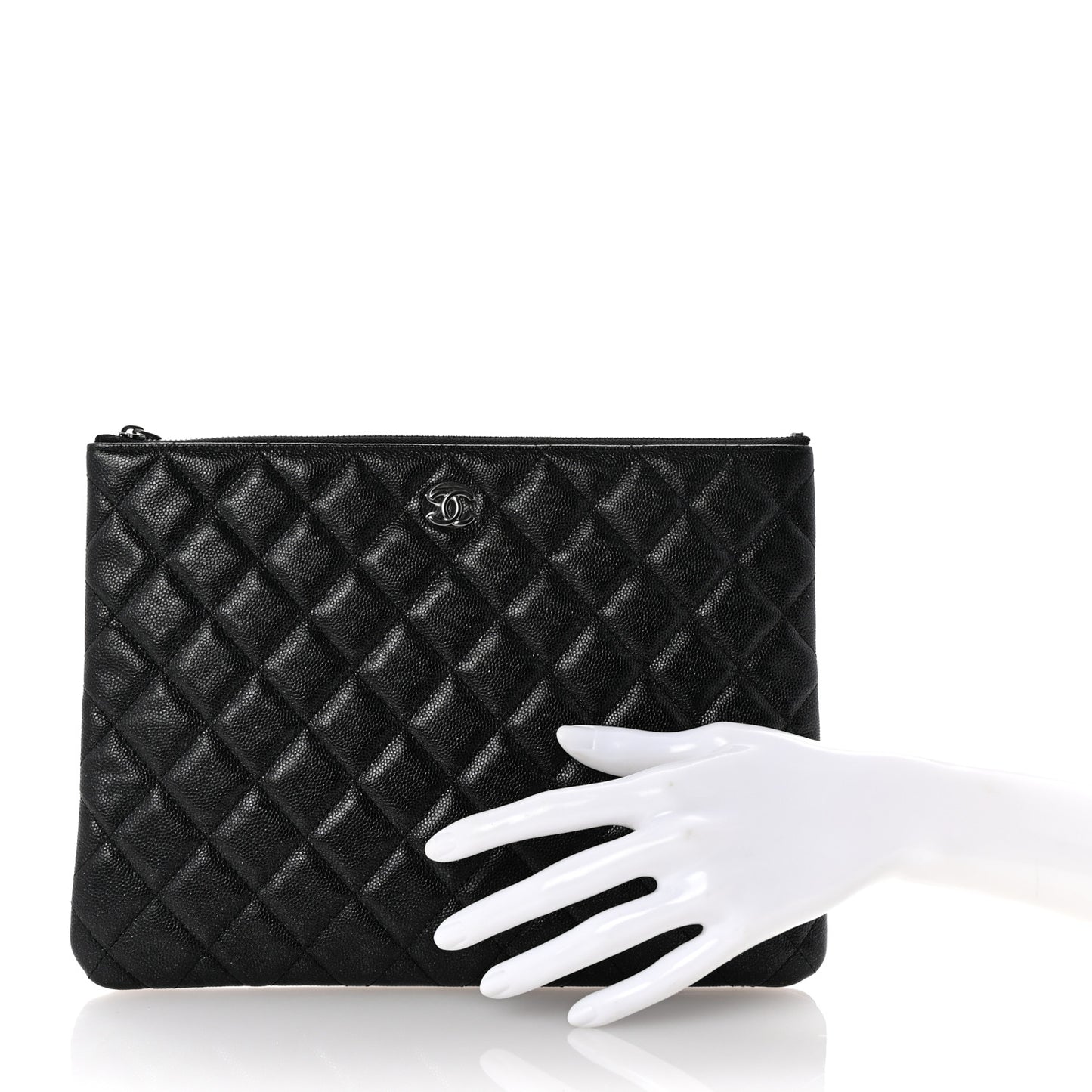 Iridescent Caviar Quilted Medium Cosmetic Case Black