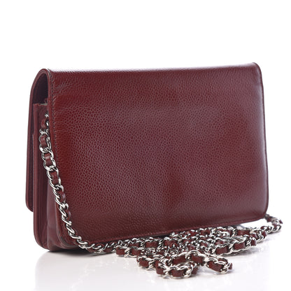 Chanel Caviar Timeless CC Wallet on Chain WOC Dark Red 3 of 14