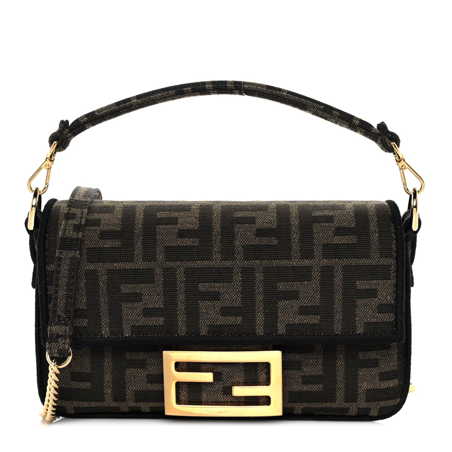 Fendi Fabric Jacquard FF 1974 Mini Baguette Tobacco Moro Black 1 of 9