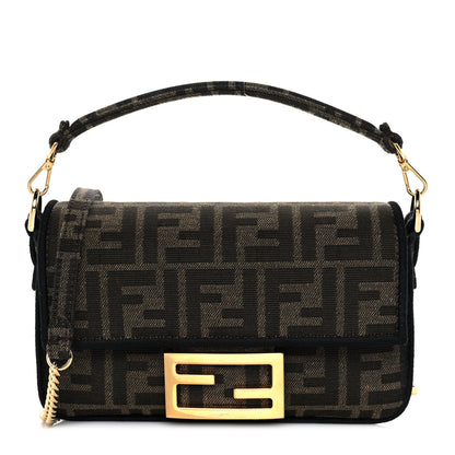 Fendi Fabric Jacquard FF 1974 Mini Baguette Tobacco Moro Black 1 of 9
