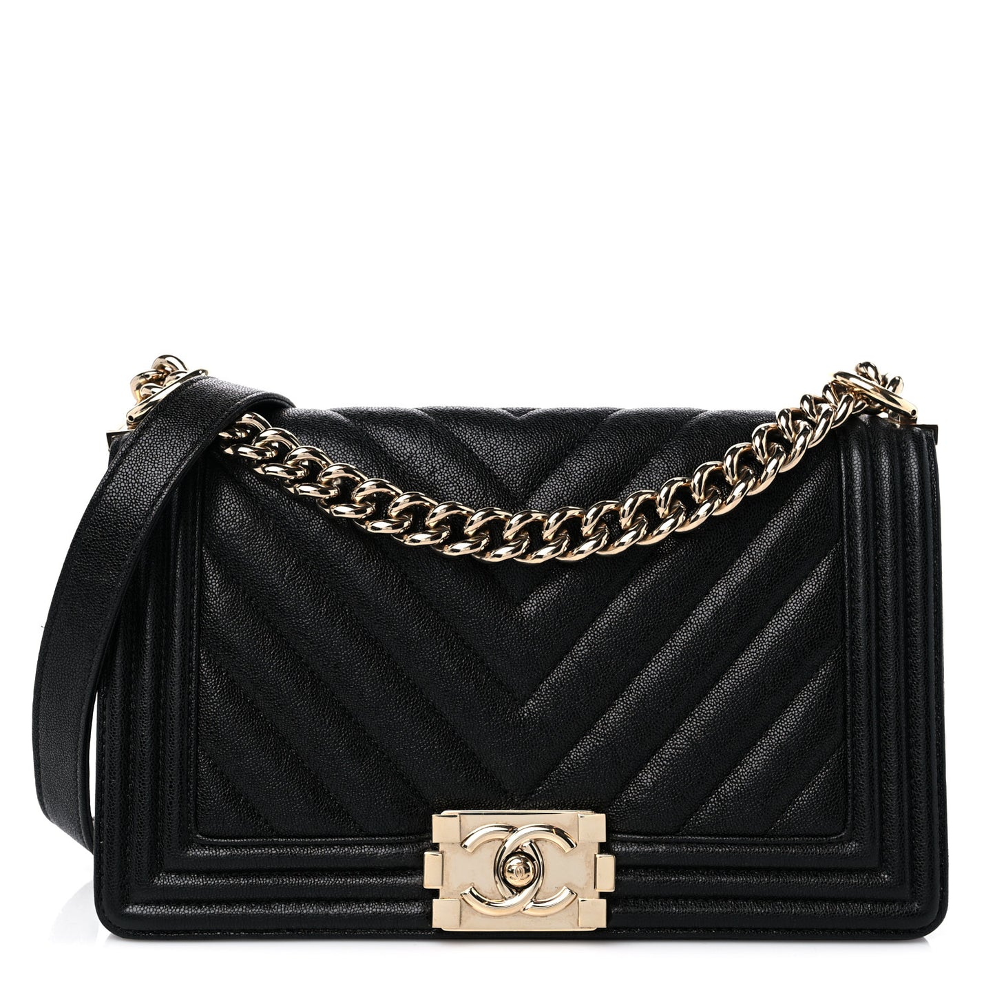 Caviar Chevron Quilted Medium Boy Flap Black