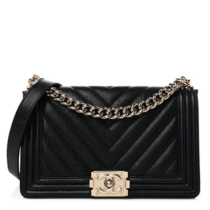 Chanel Caviar Chevron Quilted Medium Boy Flap Black 1 of 11