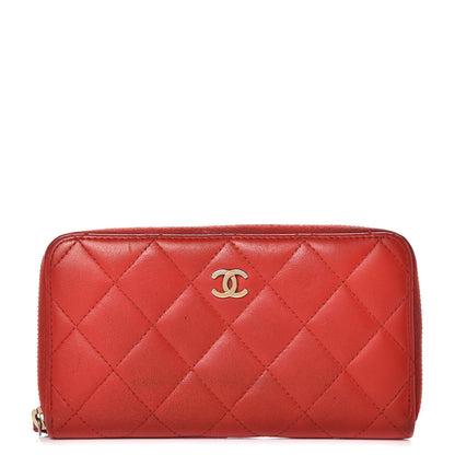 Chanel Lambskin Quilted Small Zip Around Wallet Red 1 of 14