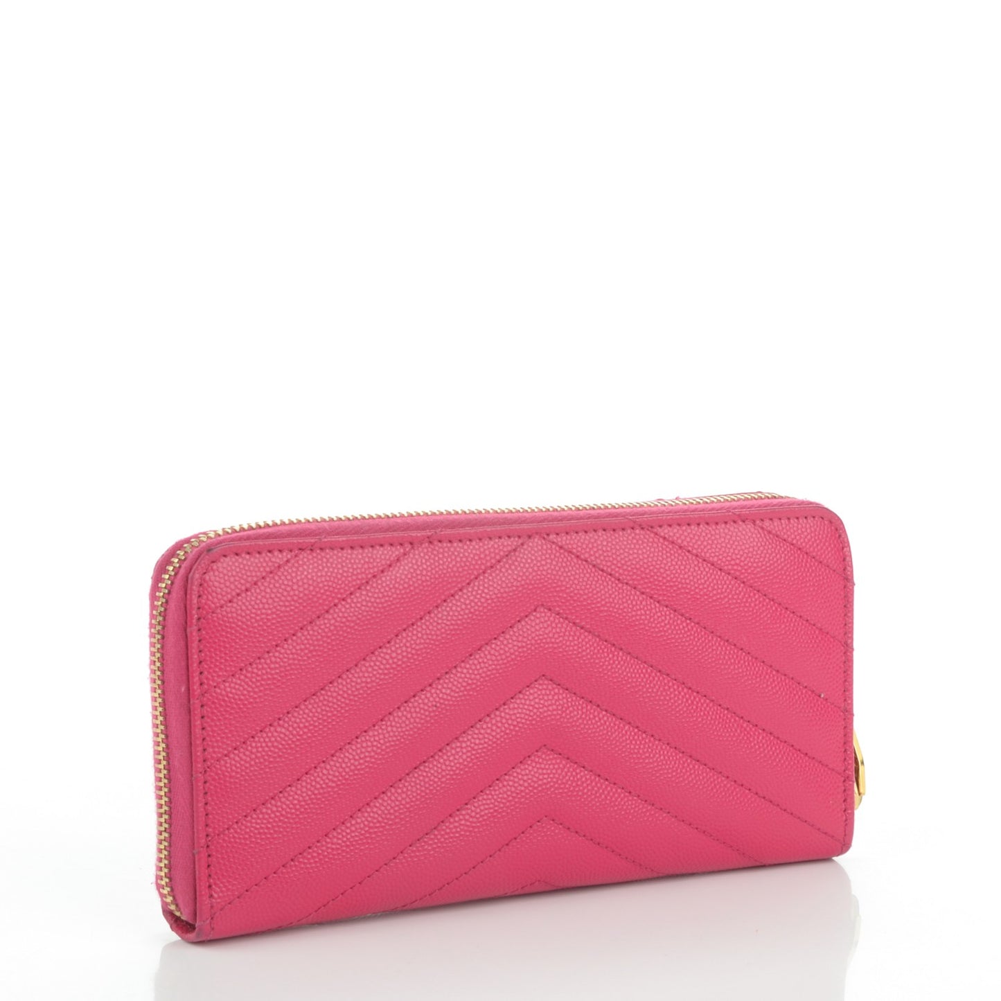 Grain De Poudre Matelasse Chevron Monogram Zip Around Wallet Fuchsia