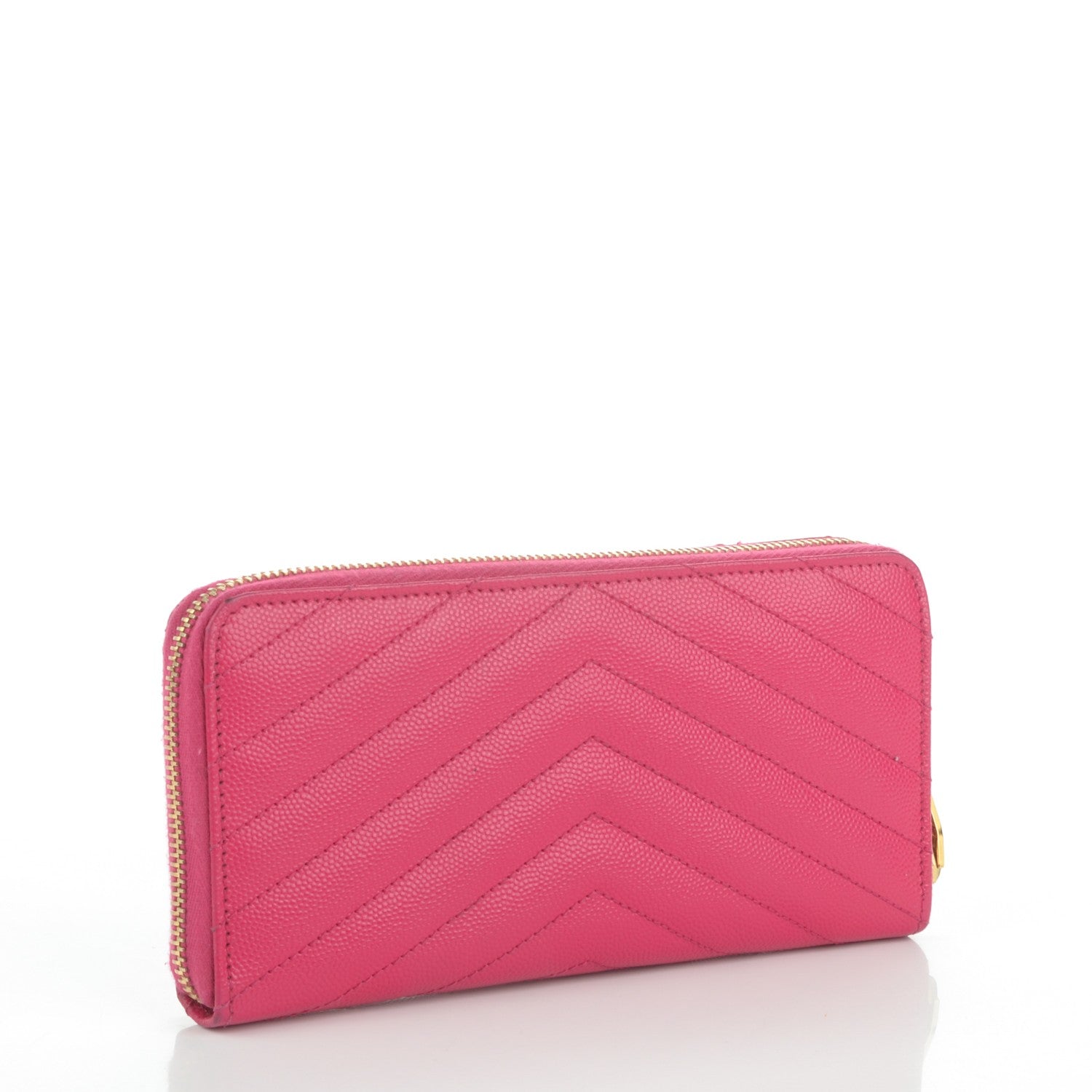 Saint Laurent Grain De Poudre Matelasse Chevron Monogram Zip Around Wallet Fuchsia 3 of 7