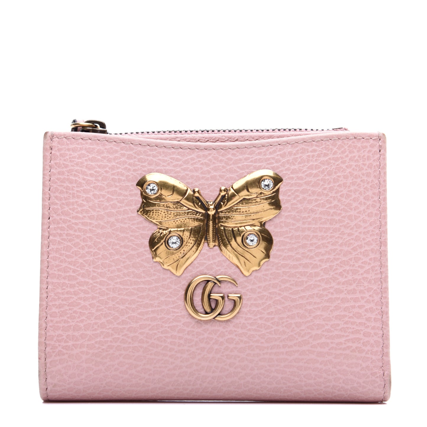Pebbled Calfskin Butterfly Card Case Wallet Perfect Pink
