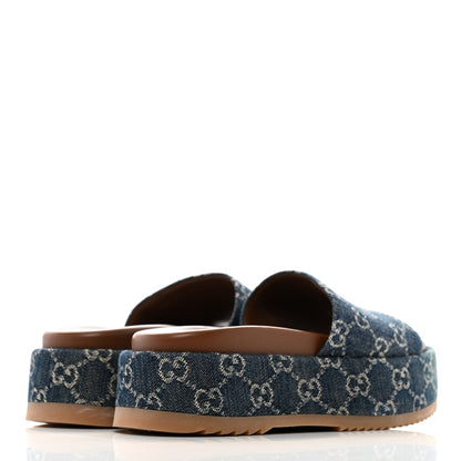 Gucci New Denim GG Monogram Angelina Platform 55mm Slide Sandals 36.5 Blue Tea 5 of 11