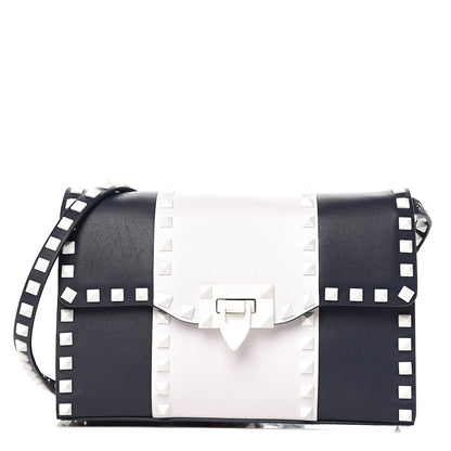 Valentino Garavani Vitello Colorblock Medium Free Rockstud Flip Lock Crossbody Bag Marine White 1 of 8