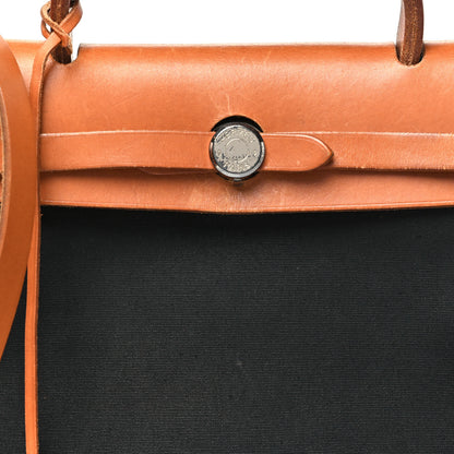 Hermes Toile Vache Calfskin Herbag 30 PM Black Natural 8 of 15
