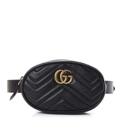 Gucci Calfskin Matelasse GG Marmont Belt Bag 85 34 Black 1 of 12