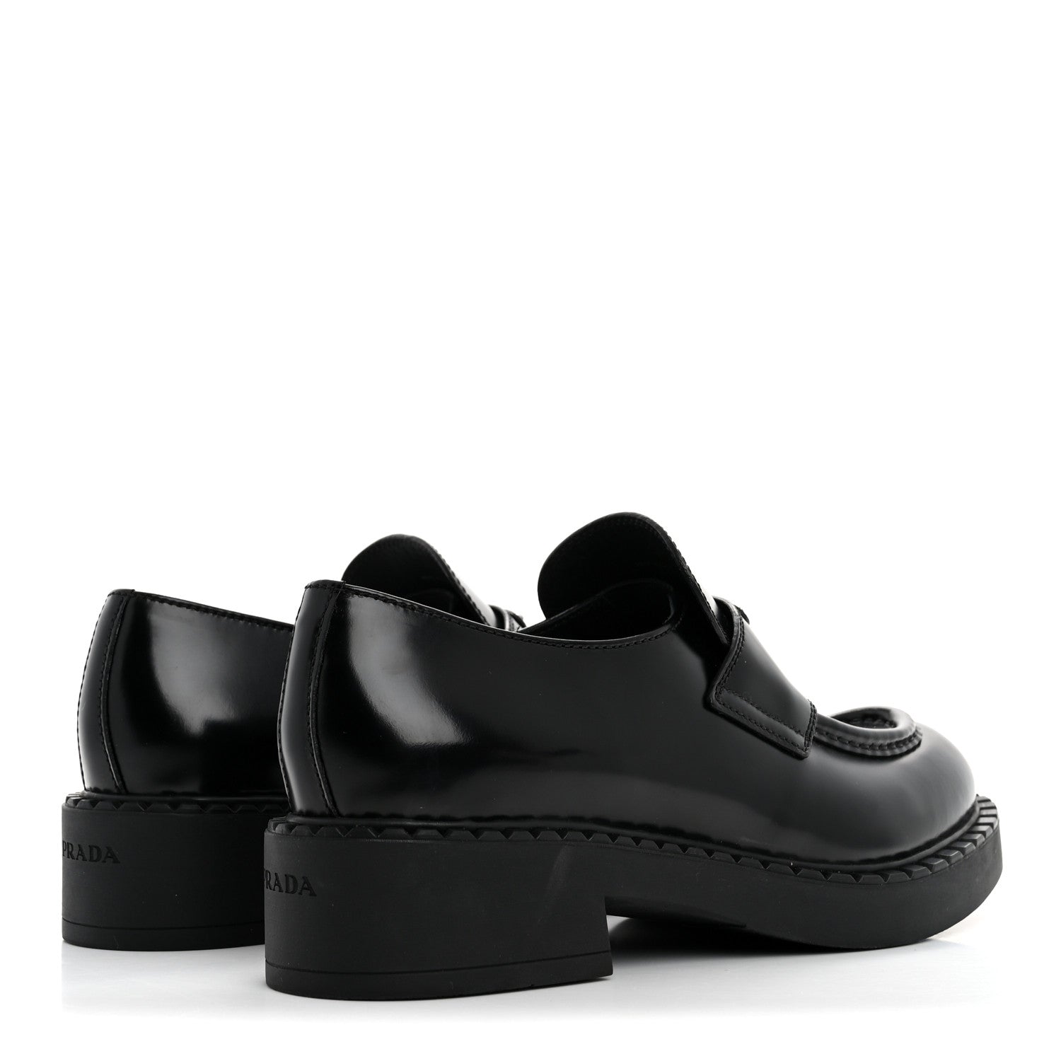 Prada Spazzolato Metal Triangle Logo 50mm Loafers 39 Black 5 of 15